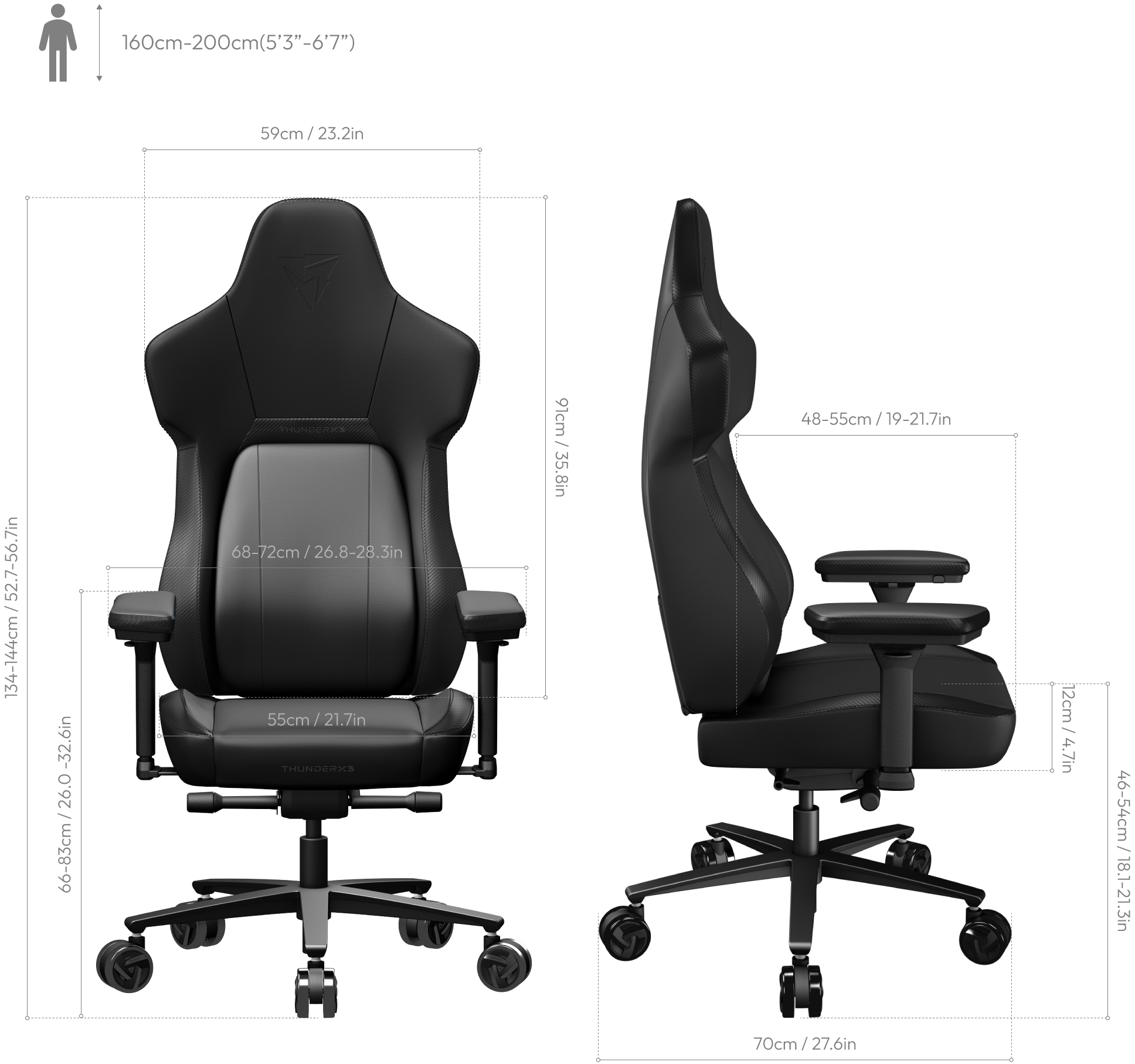 ThunderX3 - Silla Gaming ThunderX3 Core, Automatic lumbar fit, Modern Black