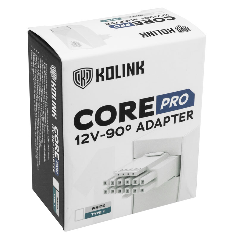 Kolink - Adaptador Kolink Core Pro 12V-2x6 90 Degree - Type 1 - Blanco