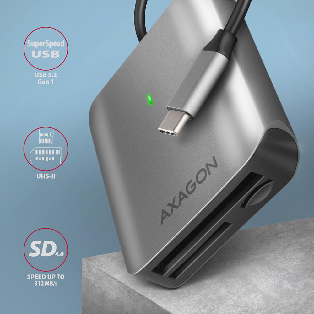 AXAGON - Lector de tarjetas AXAGON CRE-S3C External card reader USB-C 3.2 Gen 1, 3-slot & lun SD/microSD/CF, UHS-II