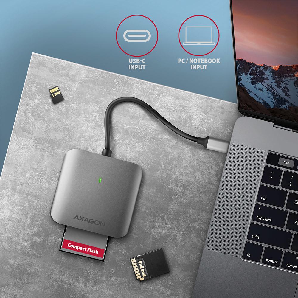 AXAGON - Lector de tarjetas AXAGON CRE-S3C External card reader USB-C 3.2 Gen 1, 3-slot & lun SD/microSD/CF, UHS-II