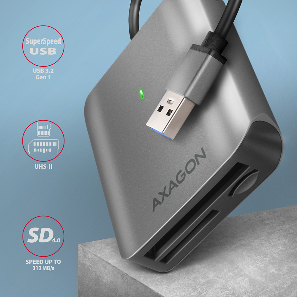 AXAGON - Lector de tarjetas externo AXAGON CRE-S3 External USB-A 3.2 Gen 1, 3-slot & lun SD/microSD/CF, UHS-II