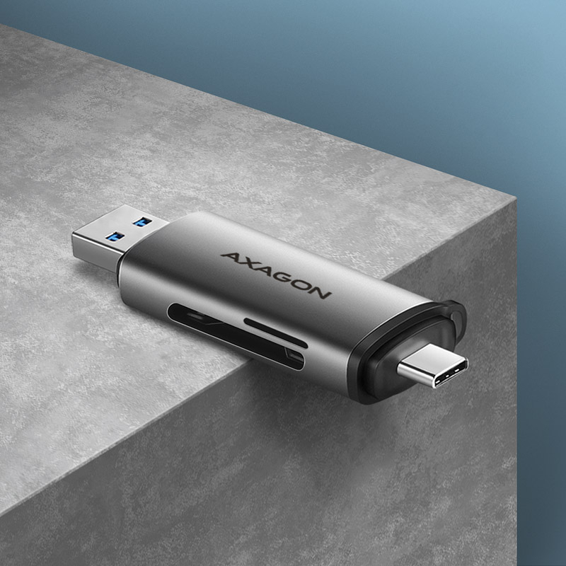 AXAGON - Lector de tarjetas AXAGON CRE-SAC External USB 3.2 Gen1 Type-C+Type-A 2-slot SD/microSD