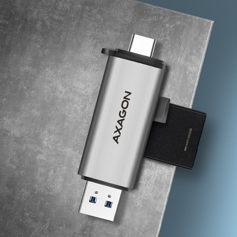 AXAGON - Lector de tarjetas AXAGON CRE-SAC External USB 3.2 Gen1 Type-C+Type-A 2-slot SD/microSD