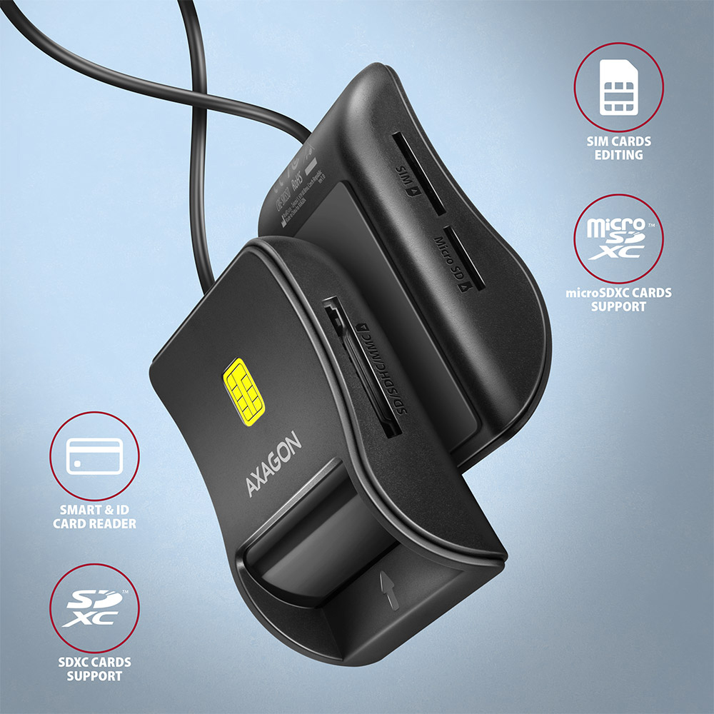 AXAGON - Lector de tarjetas AXAGON CRE-SM3SD USB Smart card & SD/microSD/SIM card FlatReader