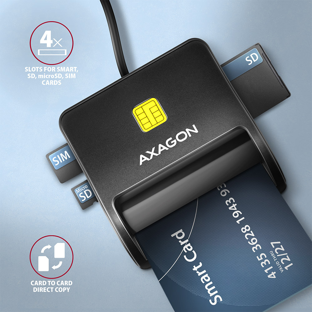 AXAGON - Lector de tarjetas AXAGON CRE-SM3SD USB Smart card & SD/microSD/SIM card FlatReader