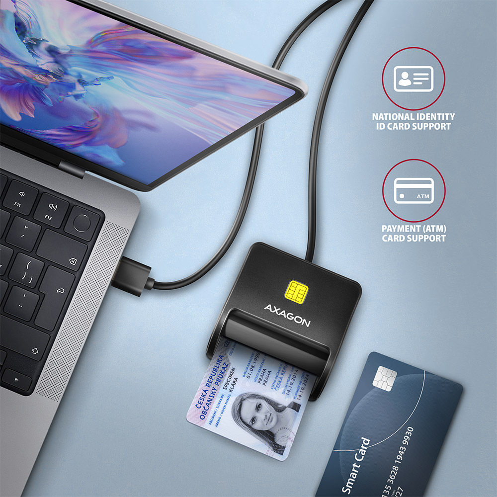 AXAGON - Lector de tarjetas AXAGON CRE-SM3SD USB Smart card & SD/microSD/SIM card FlatReader