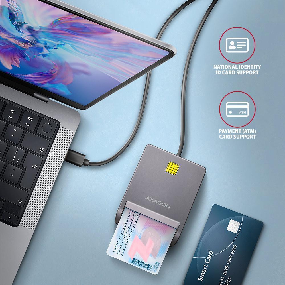 AXAGON - Lector de Tarjetas AXAGON CRE-SM3TC USB-C Smart card FlatReader