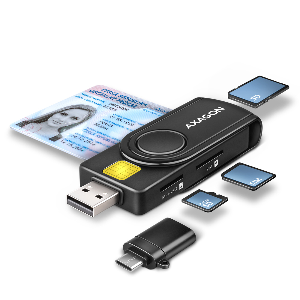 AXAGON - Lector de tarjetas AXAGON CRE-SMP2A USB Smart card & SD/microSD/SIM