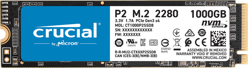 Crucial - SSD Crucial P2 1TB 3D M.2 NVMe 2280 (2400/1800MB/s)