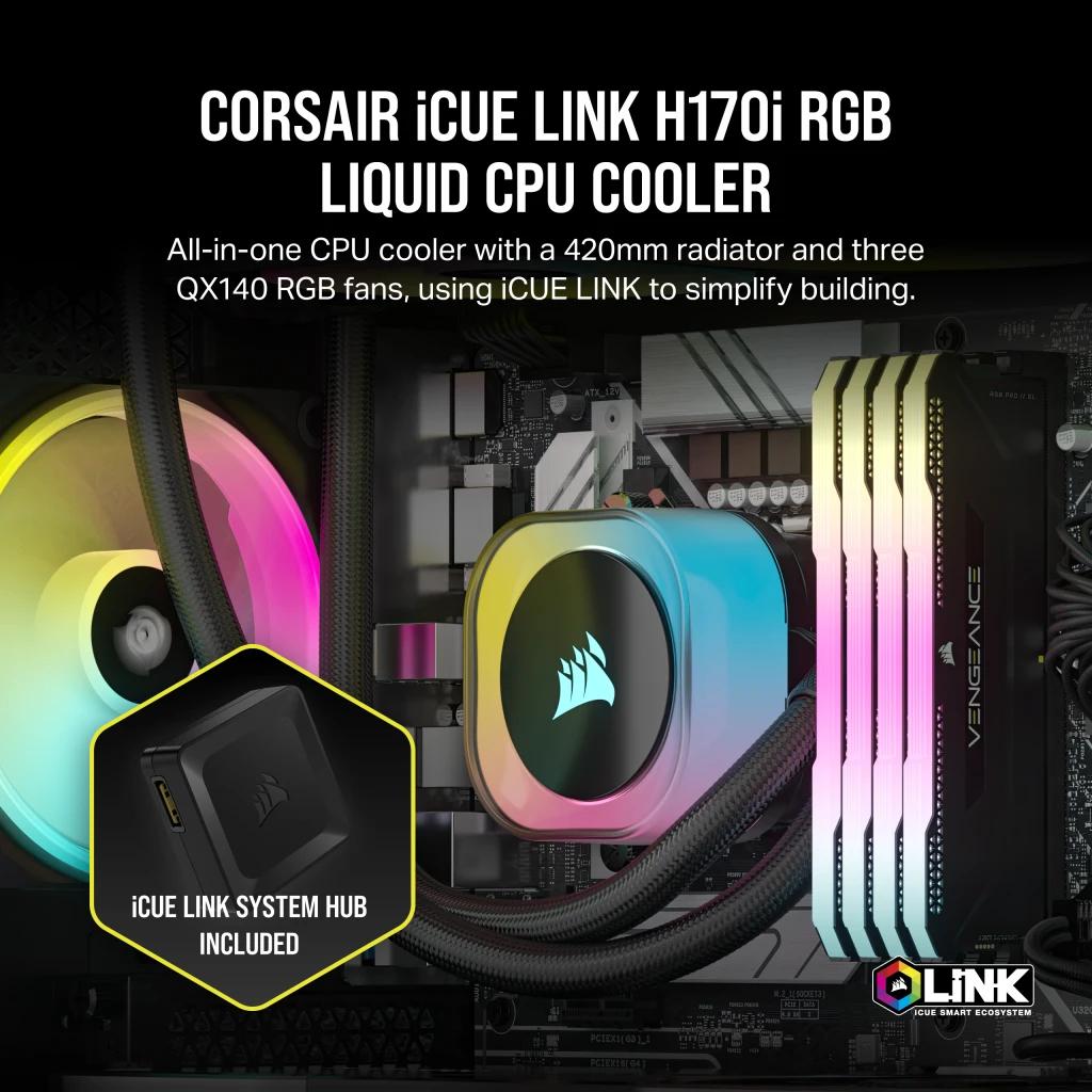 Corsair - Refrigeración Líquida CPU Corsair iCUE LINK H170i RGB 420mm Negro