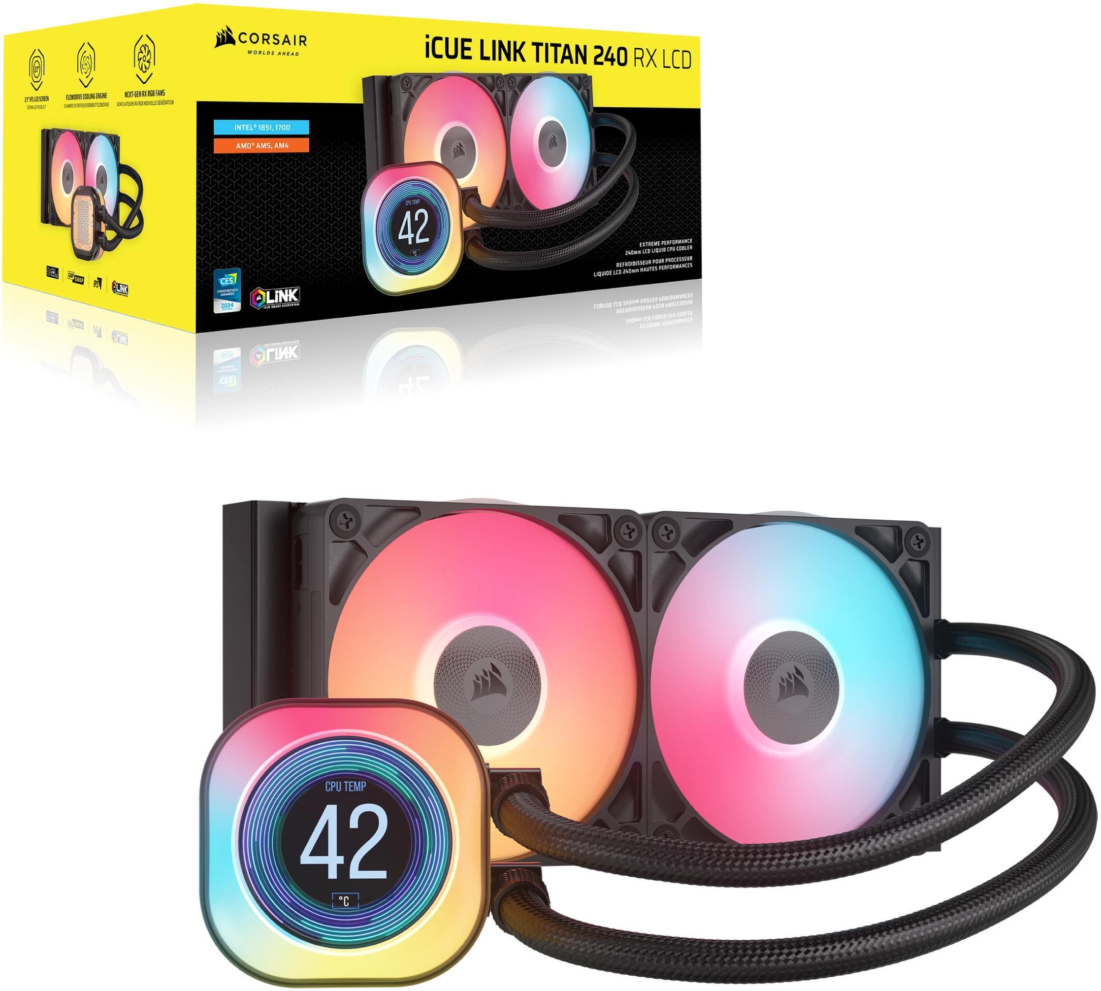 Corsair - Refrigeración Líquida CPU Corsair iCUE LINK TITAN 240 RX LCD RGB 240mm Negro