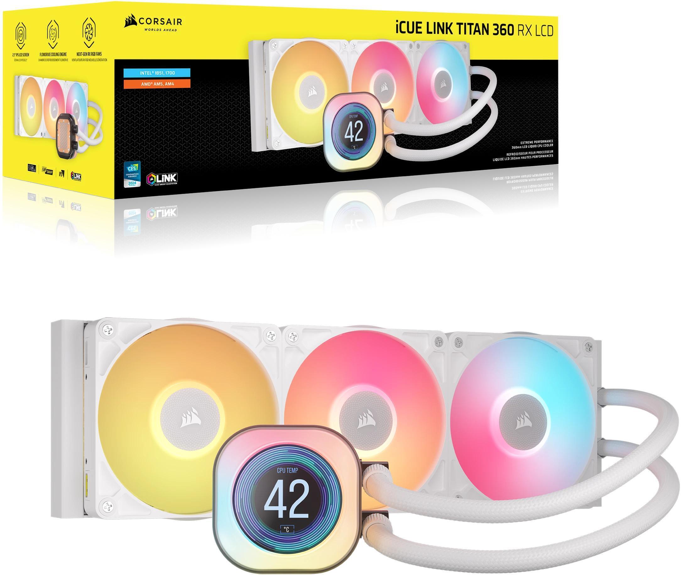 Corsair - Refrigeración Líquida CPU Corsair iCUE LINK TITAN 360 RX LCD RGB 360mm Blanco