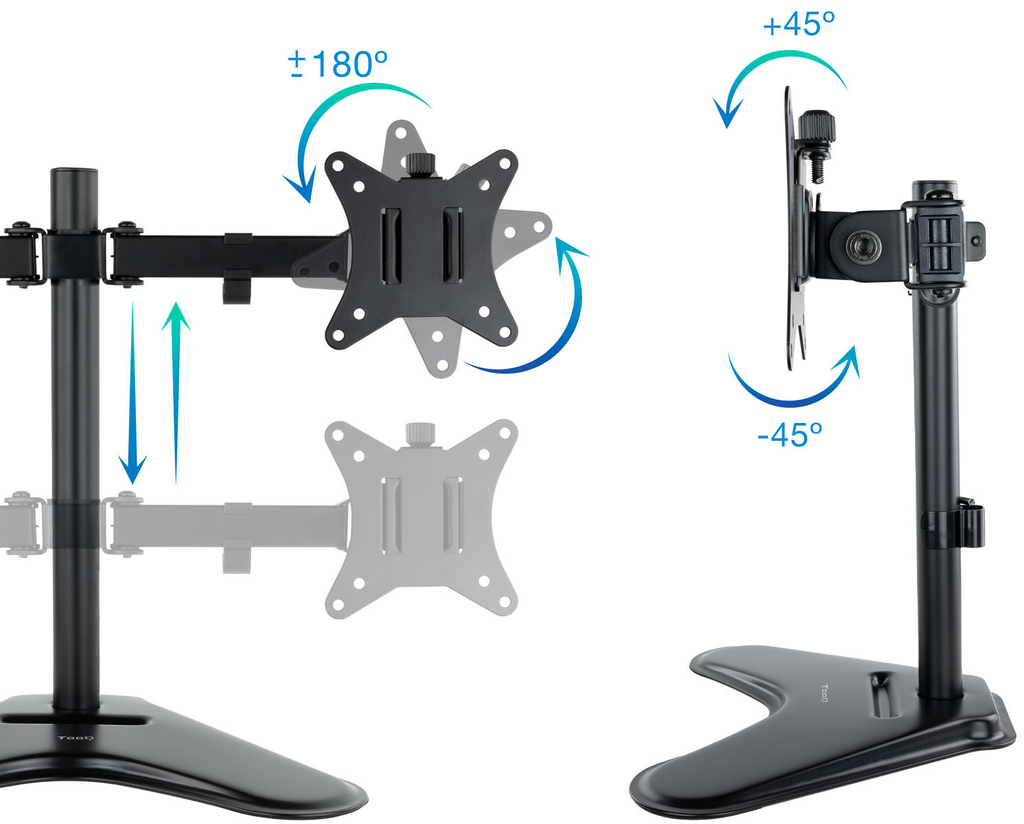 Tooq - Soporte de Mesa Gaming Tabletop Tooq Doble Tilt e Altura Ajustable 17" a 32" Max. 9kg Negro