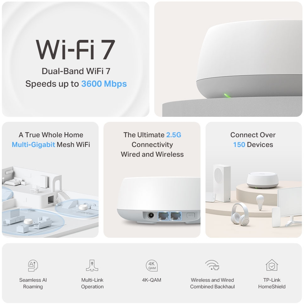 TP-Link - Sistema Mesh TP-Link Deco BE25 BE3600 Whole-Home Mesh Wi-Fi 7 (Pack 2)