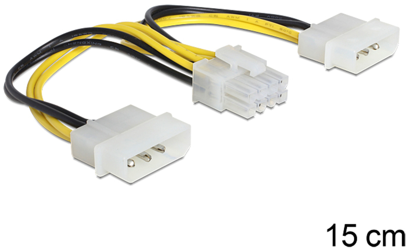 Delock - Cable de Alimentación 2x 4pin Molex para 8pin EPS Macho 15cm