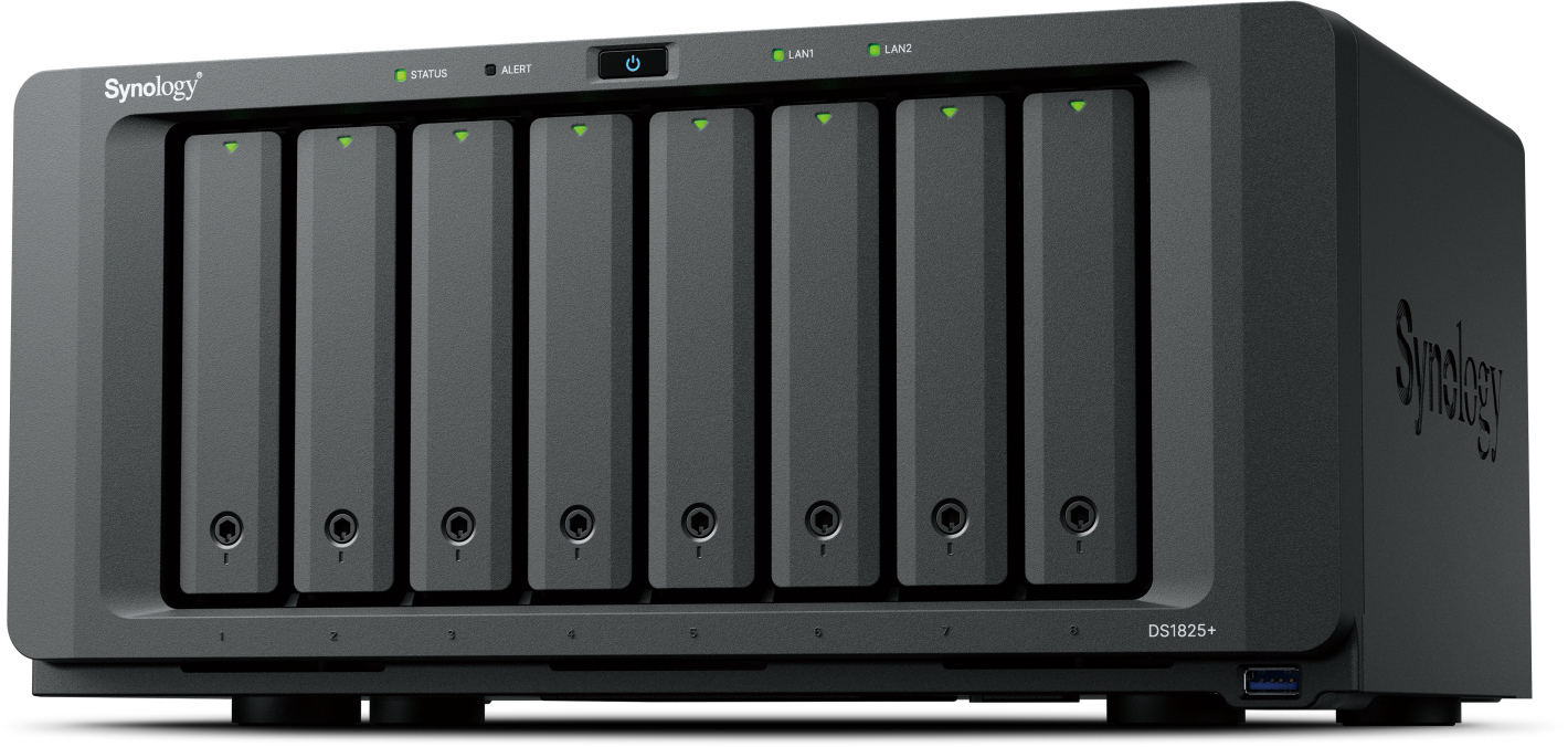 Synology - NAS Synology Disk Station DS1825+ - 8 Baías - CPU 4-Core AMD Ryzen V1500B - 8GB RAM