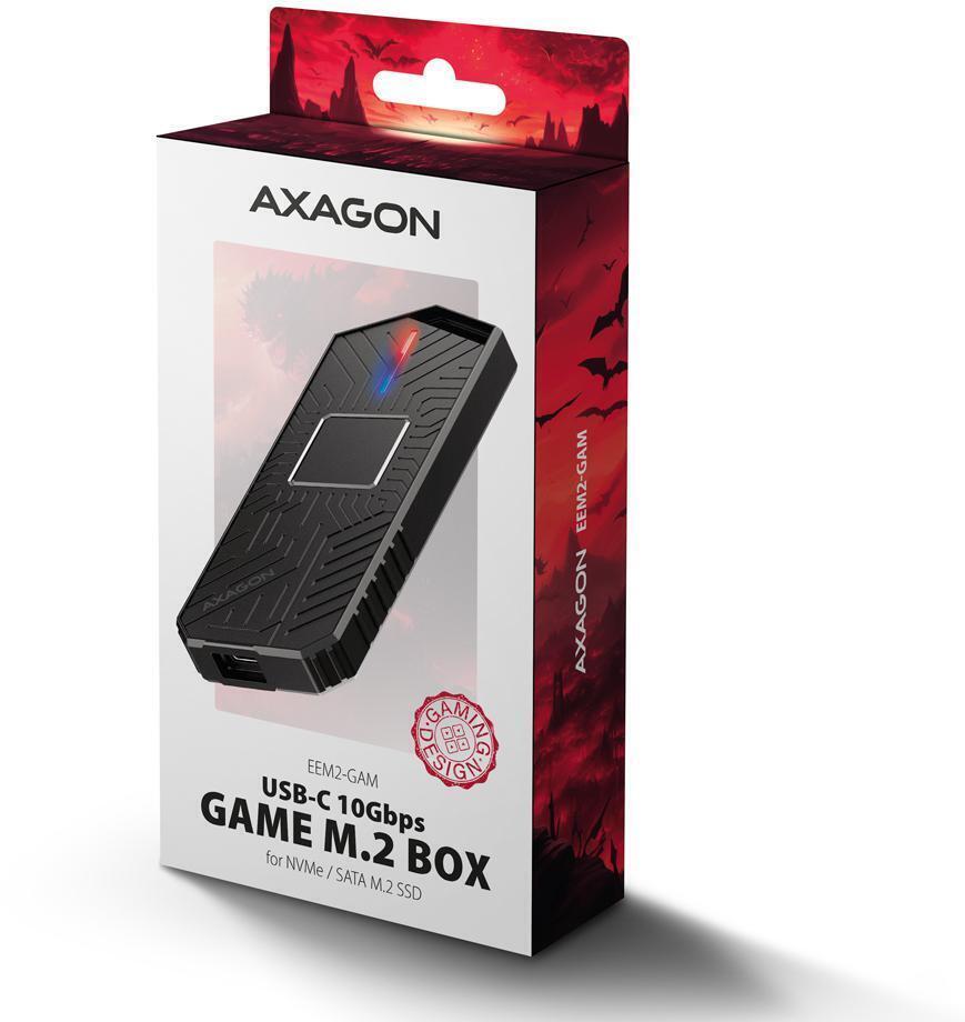 AXAGON - Caja SSD AXAGON EEM2-GAM USB-C 3.2 Gen 2 10Gbps - M.2 NVMe/SATA SSD GAME 30-80mm ALU box