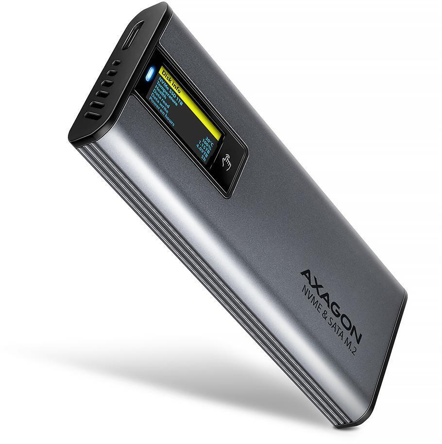 AXAGON - Caja Externa AXAGON EEM2-SD2 para M.2/SSD C/ Display USB-C 3.2 Gen2 - Silver