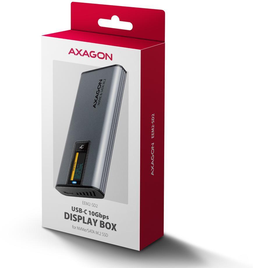 AXAGON - Caja Externa AXAGON EEM2-SD2 para M.2/SSD C/ Display USB-C 3.2 Gen2 - Silver