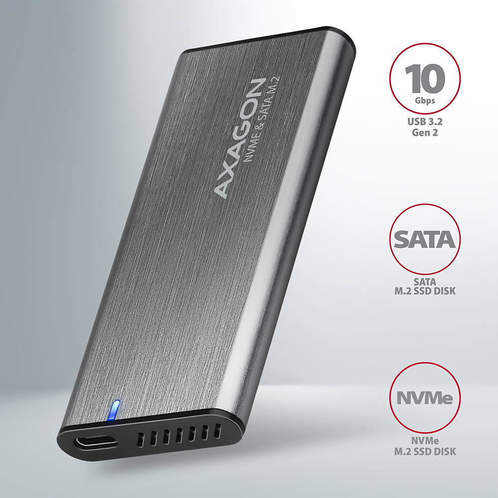 AXAGON - Caja Externa AXAGON EEM2-SG2 RAW BOX para SSDs M.2 USB-C 3.2 Gen 2 Silver