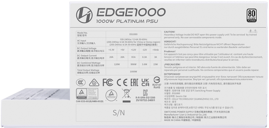 Lian Li - Fuente Modular Lian Li Edge 1000W 80+ Platinum Blanca