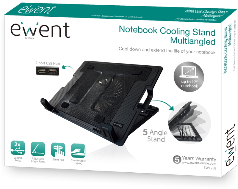 Ewent - Refrigeradora para Portátiles Ewent con 1 Ventilador + 2 Portas USB até 17"