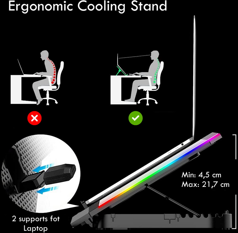 Ewent - Refrigeradora para Portátiles Ewent con 6 Ventiladores até 15.6" 6 Vel. RGB