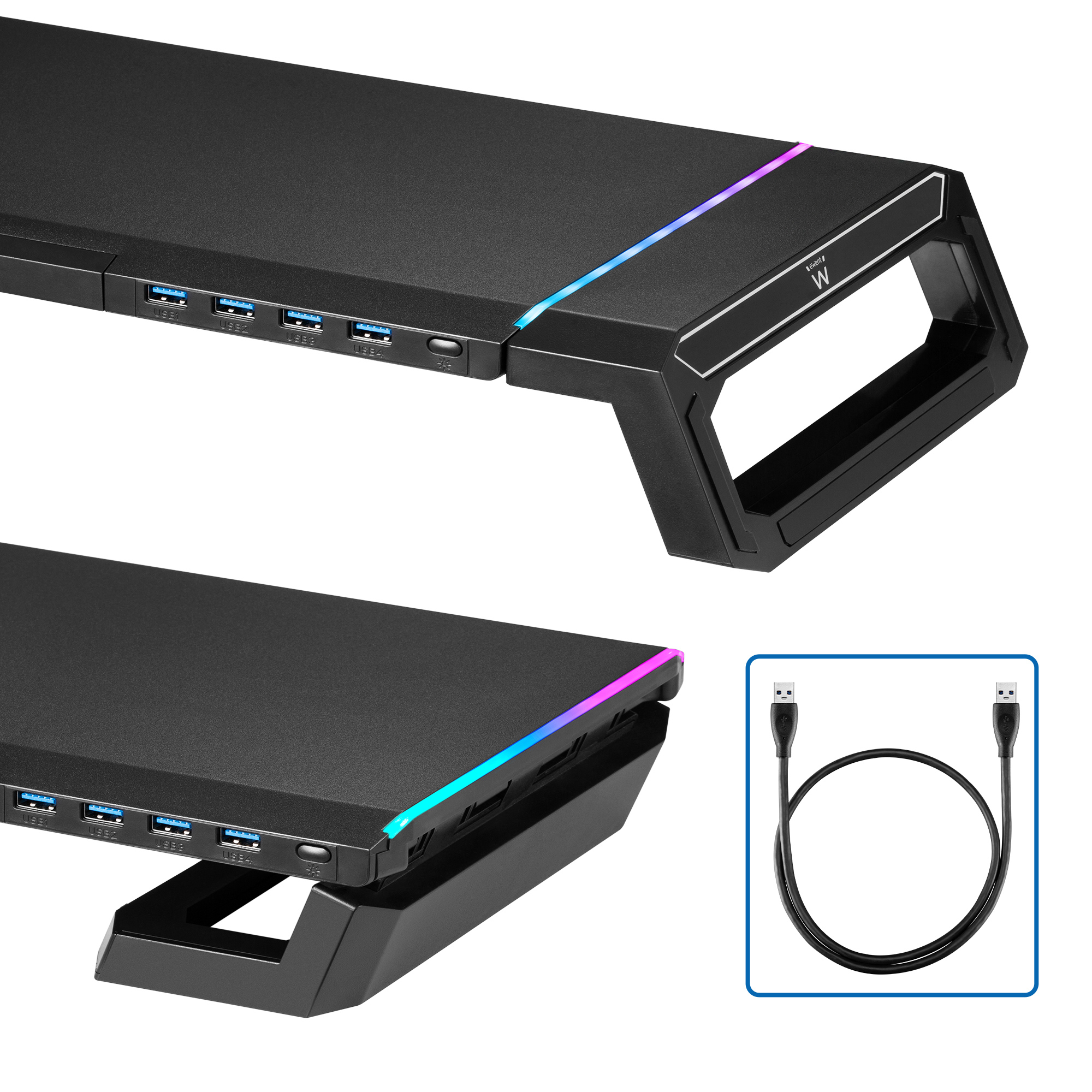 Ewent - Base para Monitor Ewent Foldable RGB c/ Hub USB 3.0 Negro