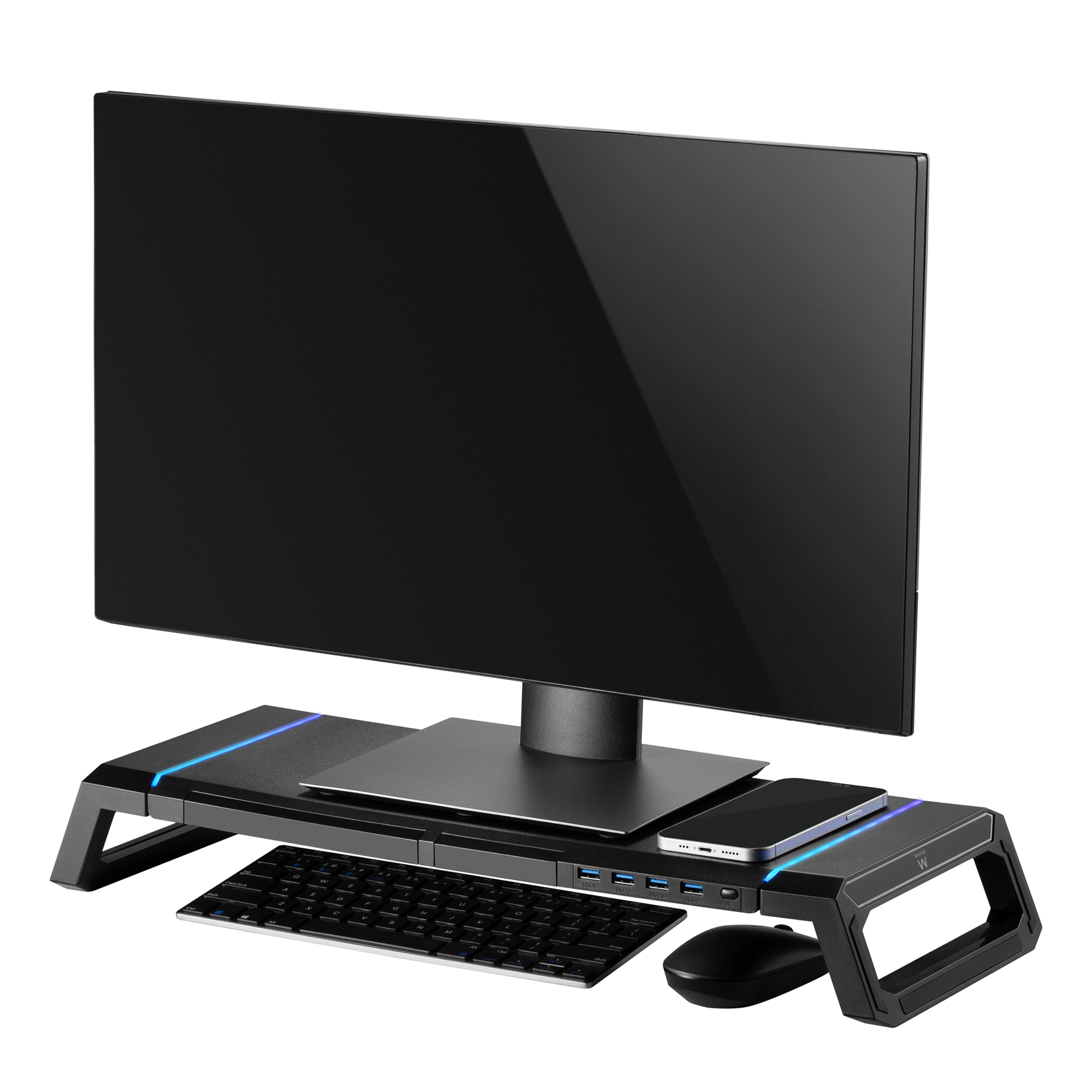 Ewent - Base para Monitor Ewent Foldable RGB c/ Hub USB 3.0 Negro