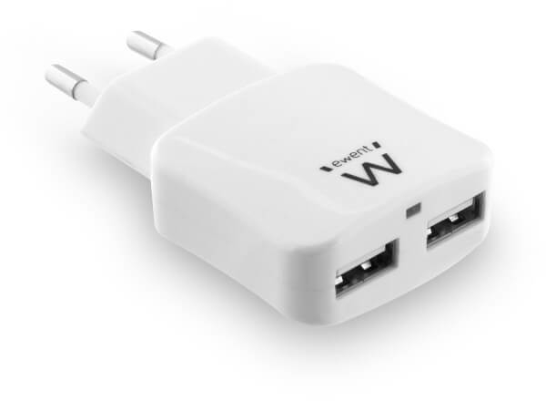 Ewent - Cargador Tomas Ewent 2 Portas USB 2.4A (12W) Blanco