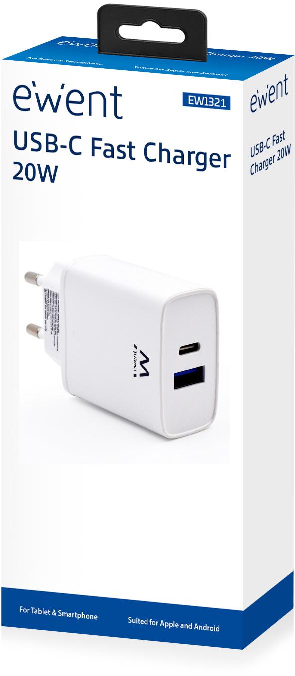 Ewent - Cargador Ewent USB-C / QC3.0 Fast Charger 20W Blanco