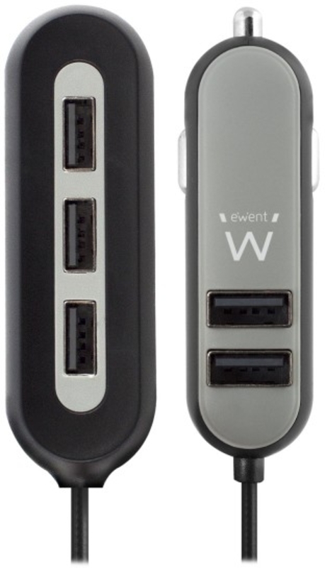 Ewent - Cargador Isqueiro Ewent 5 Portas USB 10.8A Negro com Clip