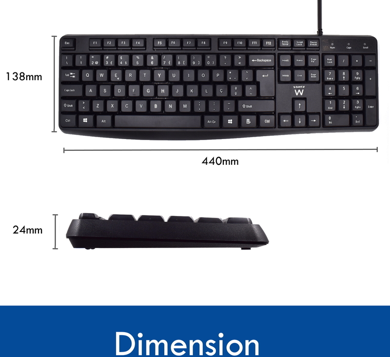 Ewent - Teclado Ewent Business USB Quiet Typing PT Negro