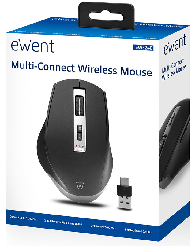 Ewent - Ratón Ewent EW3240 Bluetooth/Wireless (USB-A y USB-C) 2400DPI Negro