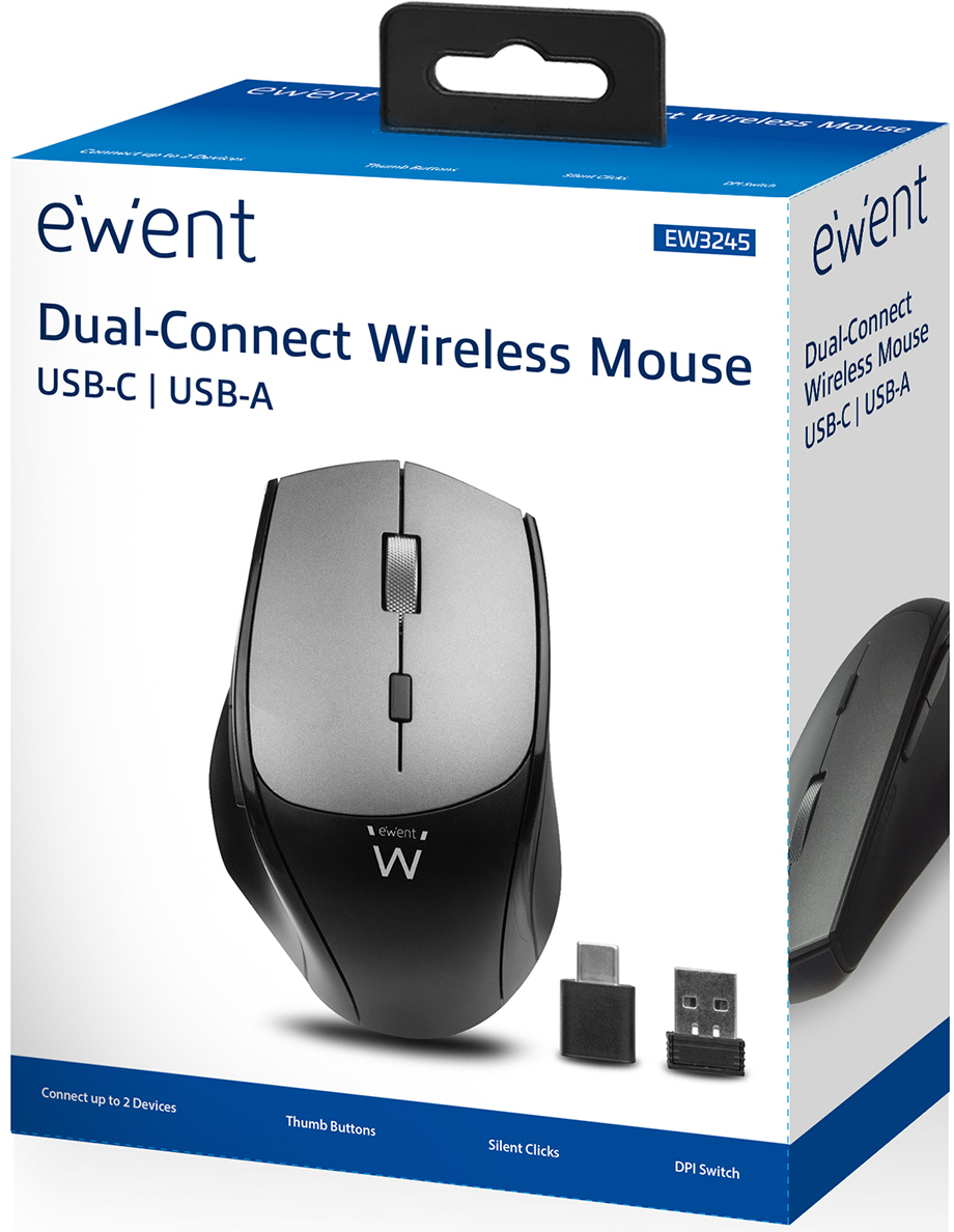 Ewent - Ratón Ewent EW3245 Wireless Dual Connect (USB-A y USB-C) 2400DPI Negro