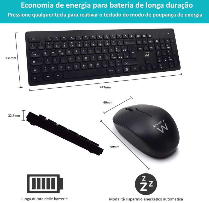 Ewent - Teclado + Ratón Ewent Wireless PT Black