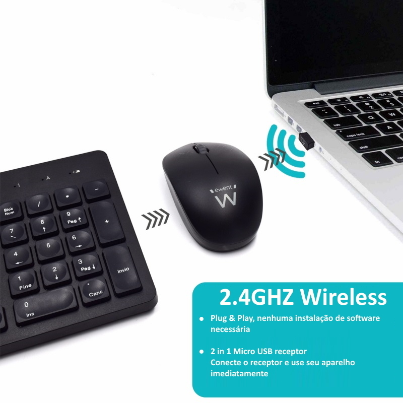 Ewent - Teclado + Ratón Ewent Wireless PT Black