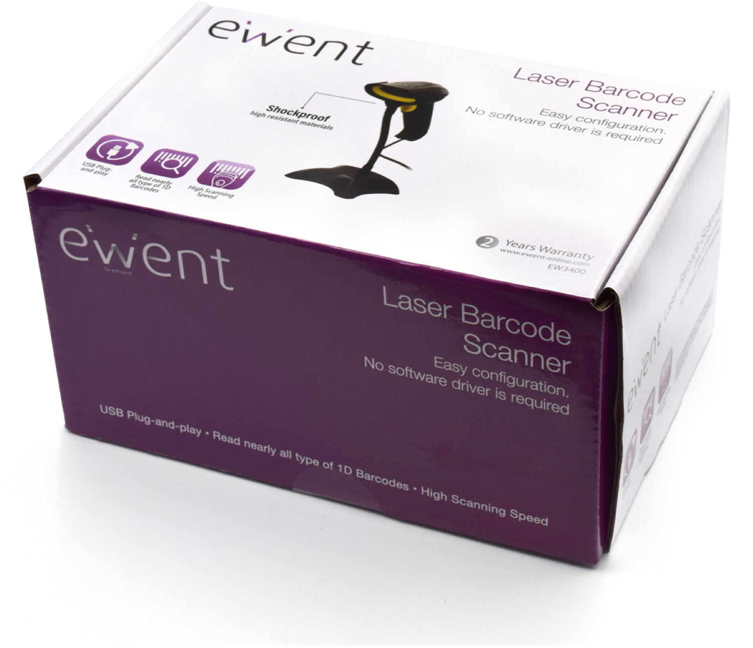 Ewent - Lector Código Barras Ewent EW3400 USB Laser 1D c/ base