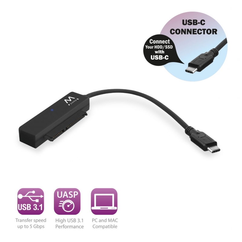 Ewent - Adaptador Gigabit Ewent USB-C 3.1 Gen 1 Macho para SATA 2.5" Macho Negro