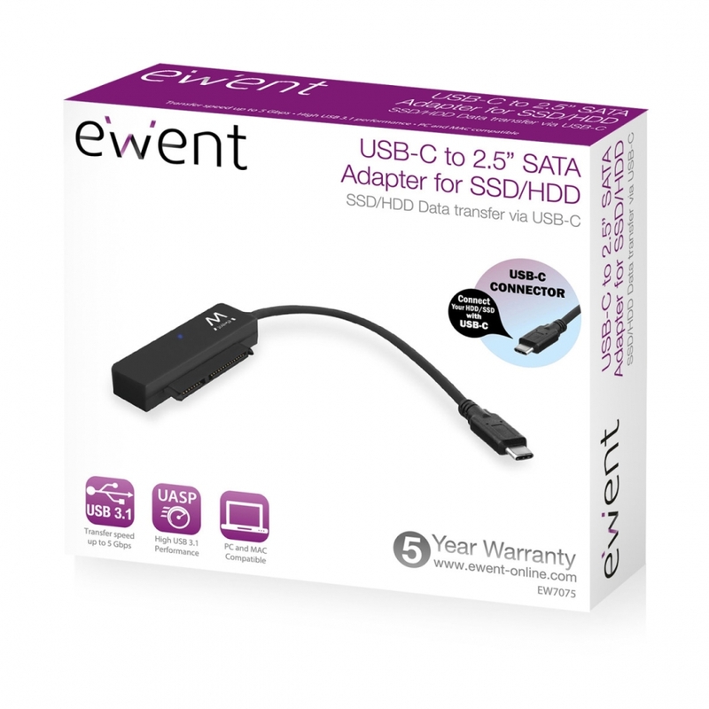 Ewent - Adaptador Gigabit Ewent USB-C 3.1 Gen 1 Macho para SATA 2.5" Macho Negro
