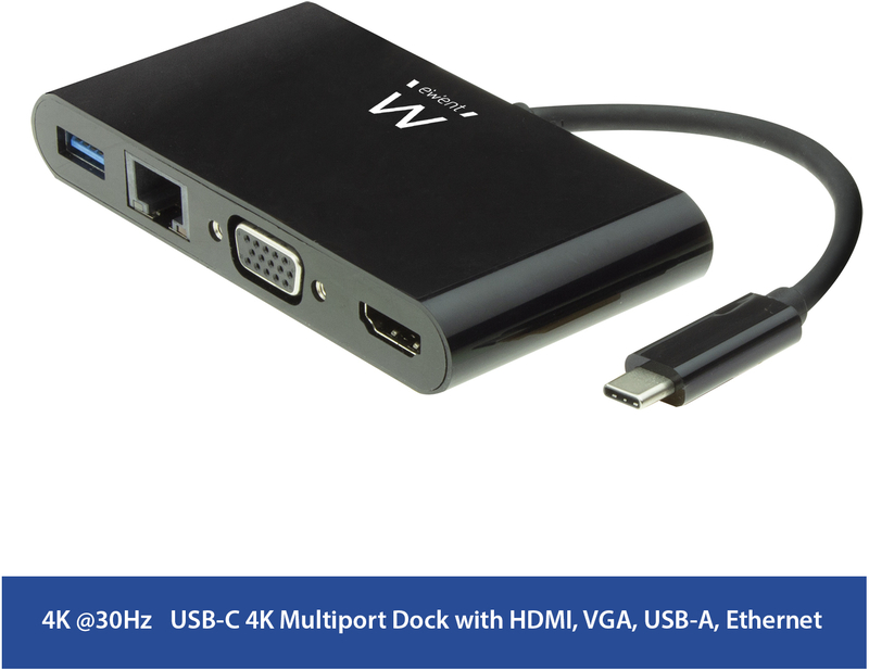 Ewent - Docking Station Ewent USB-C para HDMI / VGA 4K + Ethernet + Hub USB