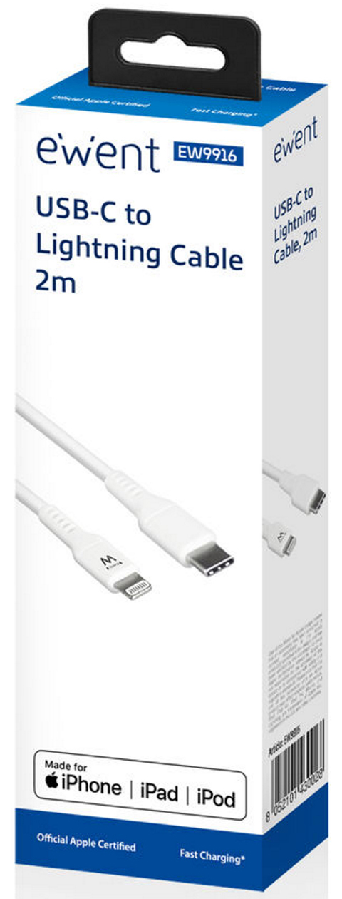 Ewent - Cable Ewent USB/C para Lightning 2 M Blanco