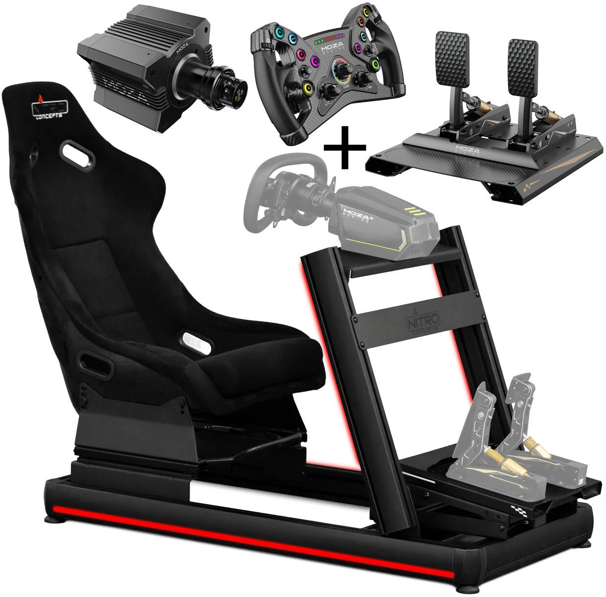 Bundle Nitro Concepts Cockpit E-Racer / MOZA Base R12 / Volante KS GT / Pedais CRP2