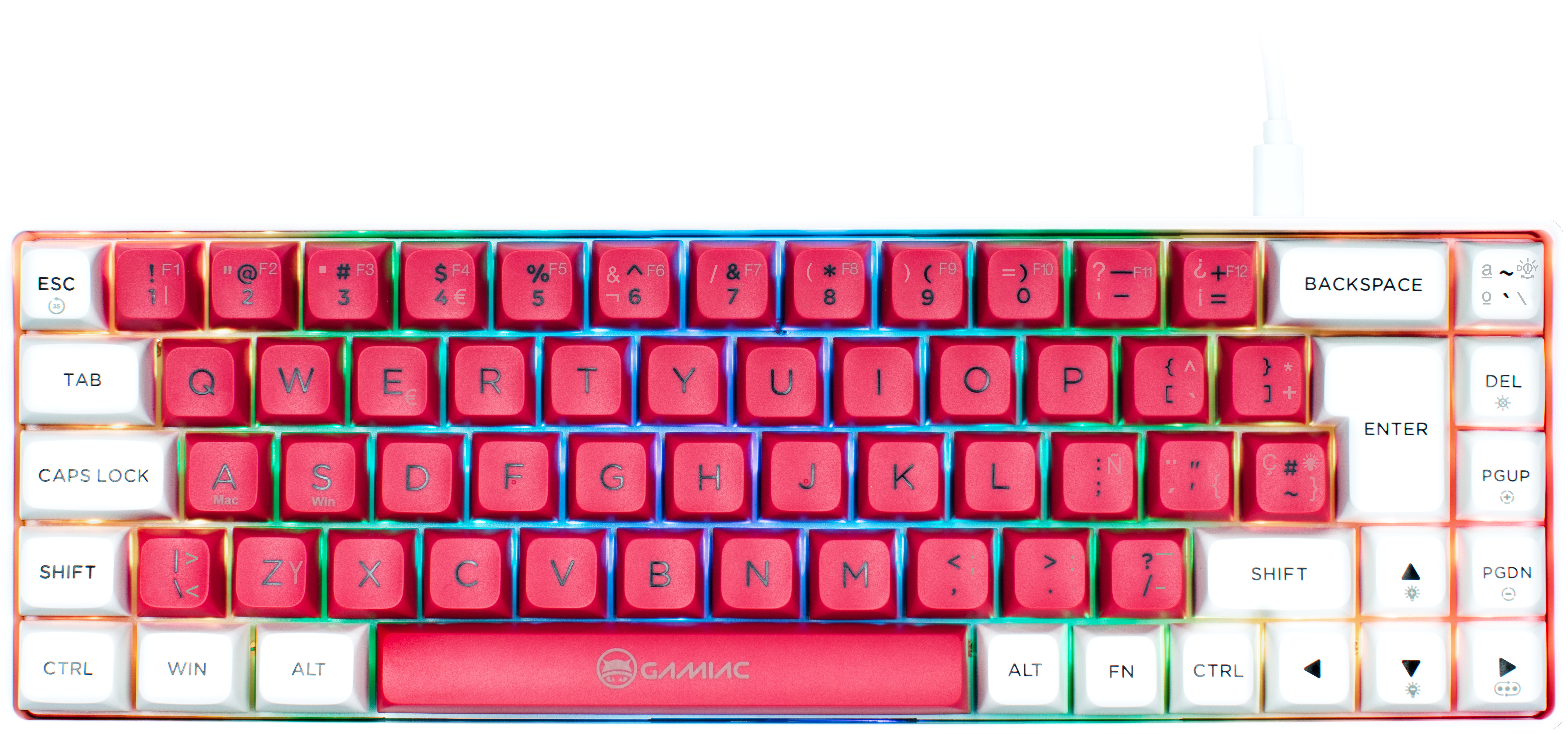 Teclado GAMIAC TKL69G SF, Kailh Red, Blanco/Rosa - Mecánico (ES)