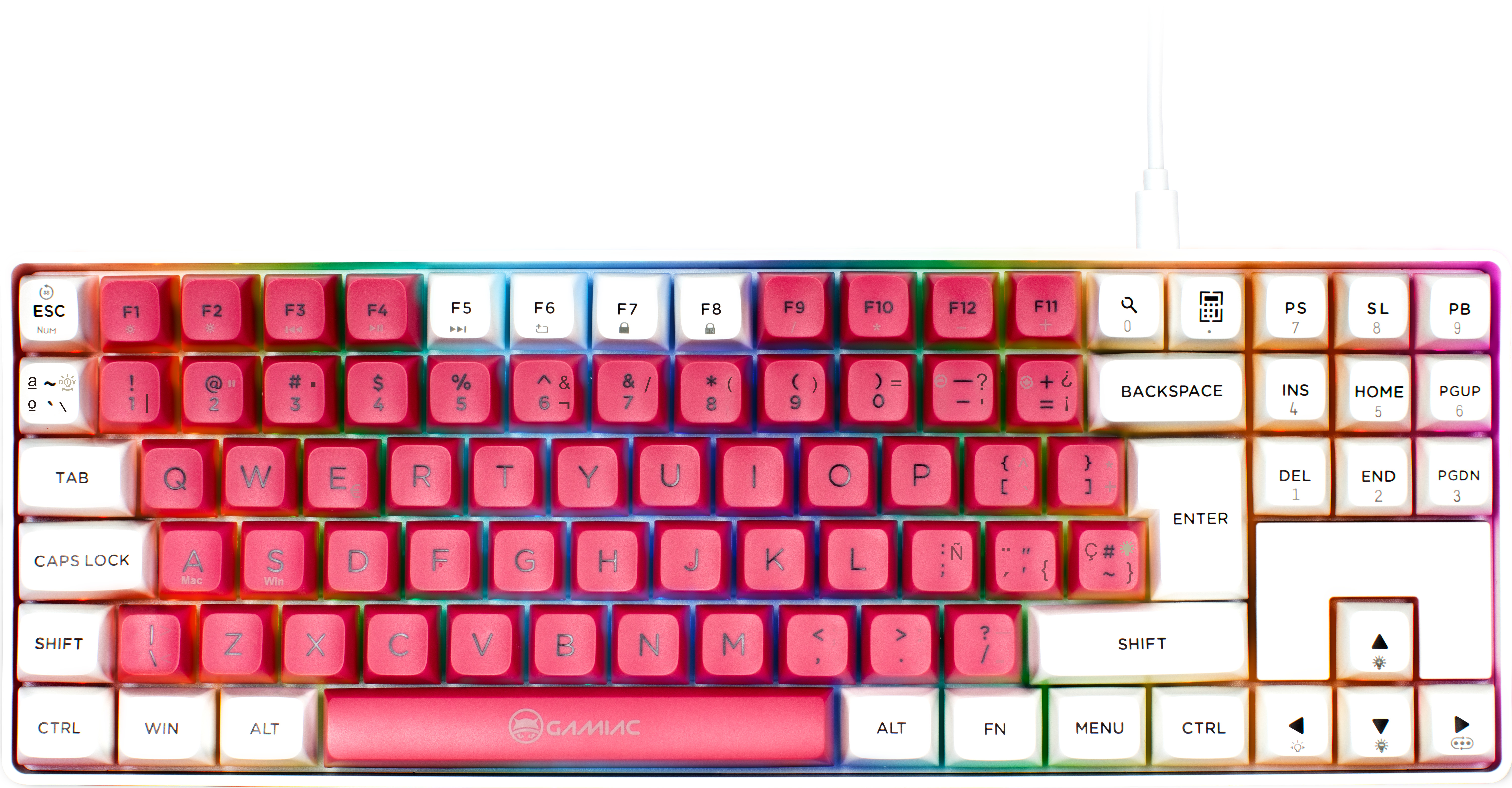 Teclado GAMIAC TKL90G, Kailh Red, Blanco/Rosa - Mecánico (ES)