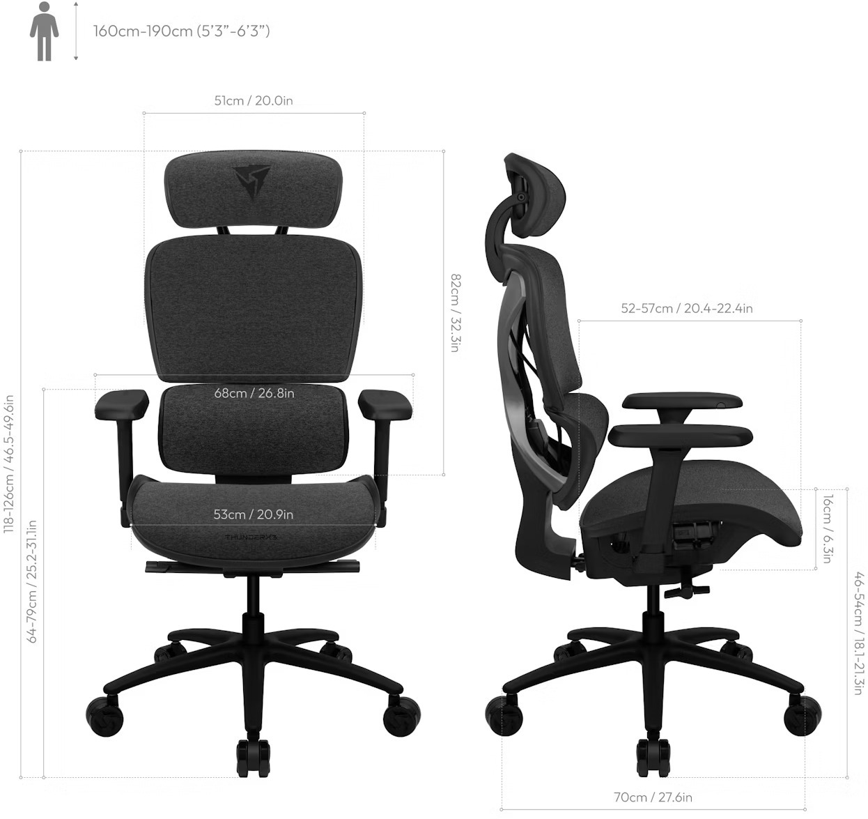 ThunderX3 - ** B Grade ** Silla Gaming Ergonomica ThunderX3 XTC - Loft Negro/Griz