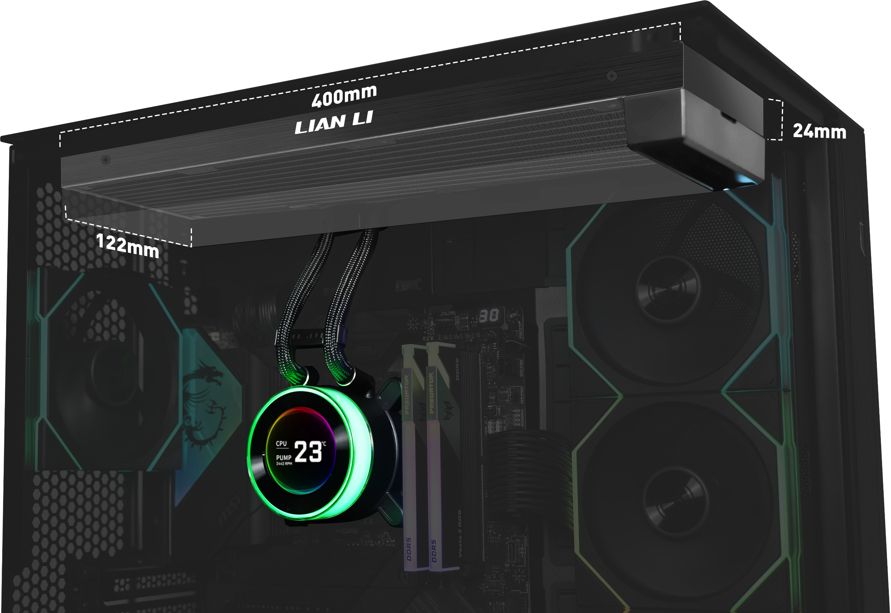 Lian Li - Kit Refrigeración Líquida CPU AIO Lian Li HydroShift II LCD 360 Negro - 360mm S/Ventiladores