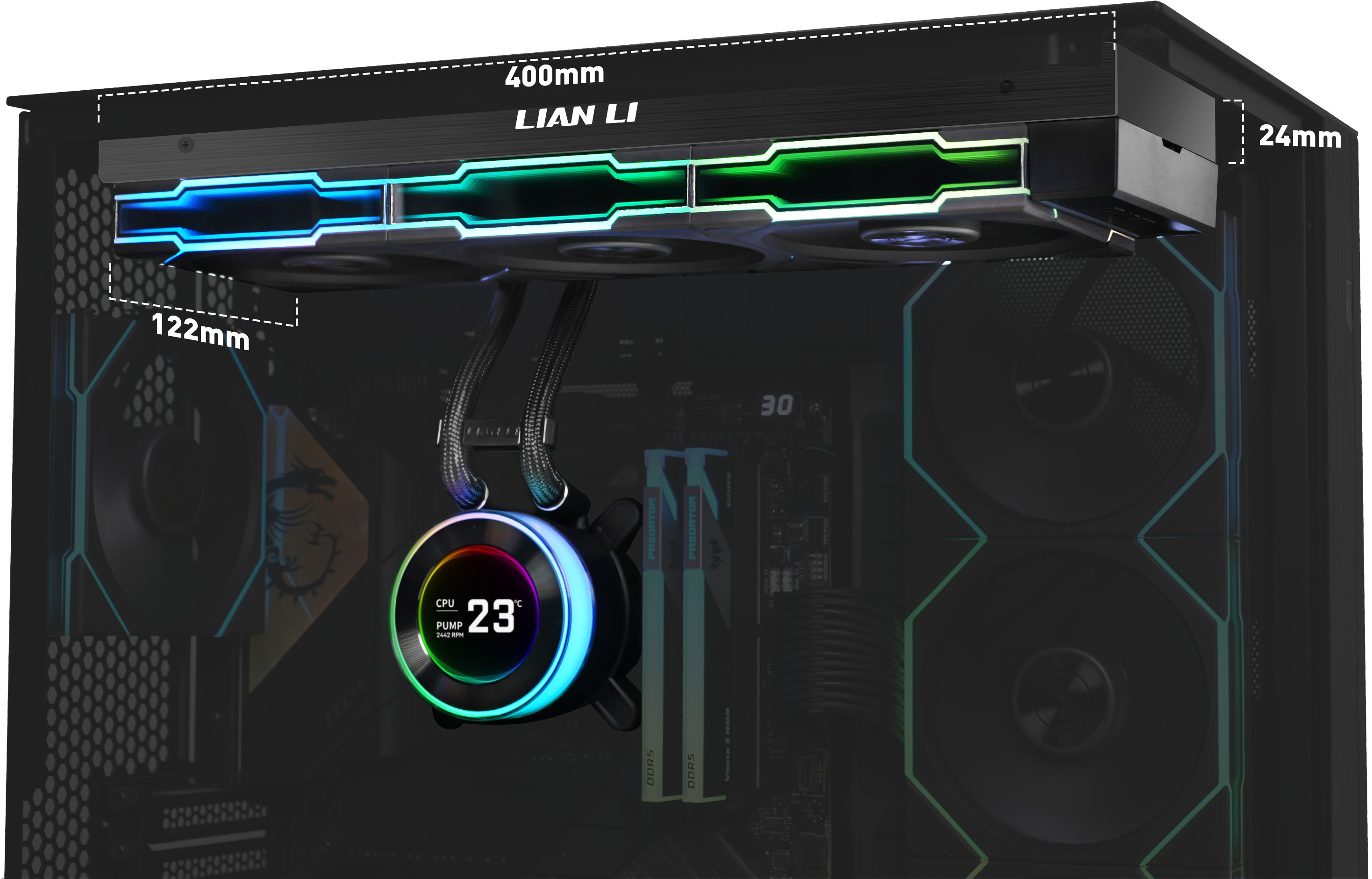Lian Li - Kit Refrigeración Líquida CPU AIO Lian Li HydroShift II LCD 360TL Wireless Negro - 360mm