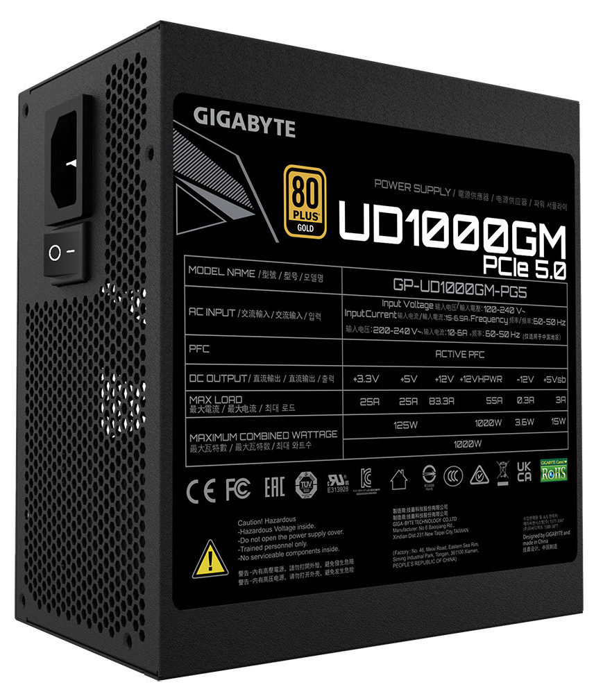 Gigabyte - Fuente de Alimentación Gigabyte Aorus GP-UD1000GM 1000W 80+ Gold Modular PCIE 5.0