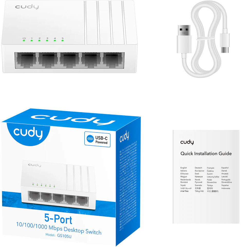 Cudy - Switch Cudy GS105U 5 Portas Gigabit UnManaged USB-C Power Input